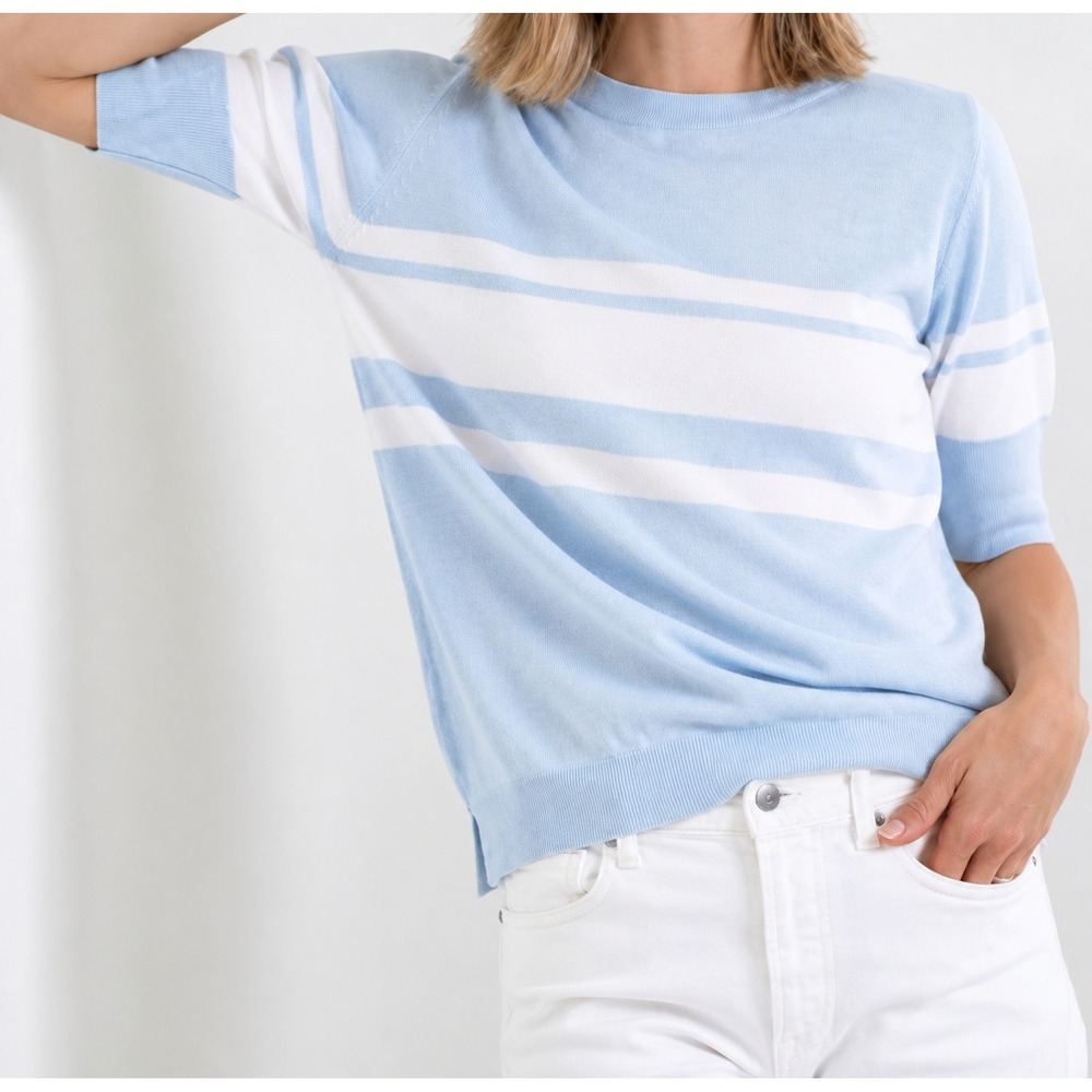 Mersea Sky Blue‎ Court Side Sweater Short Sleeve Striped Size XL